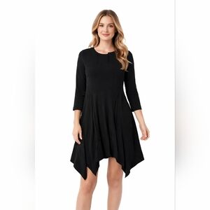 Sympli Black Knit Swing Flare Hankerchief Dress Assymetrical Hem Canada Size‎ 8